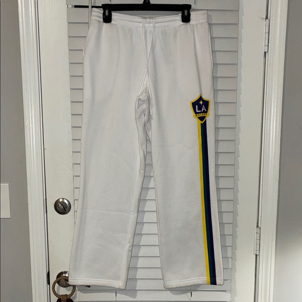 LA White Track Pants with Blue and Yellow Stripe